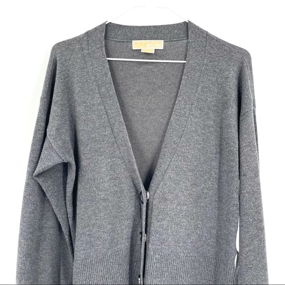Michael Kors Gray VNeck Snap Button Cardigan - Picture 2 of 9